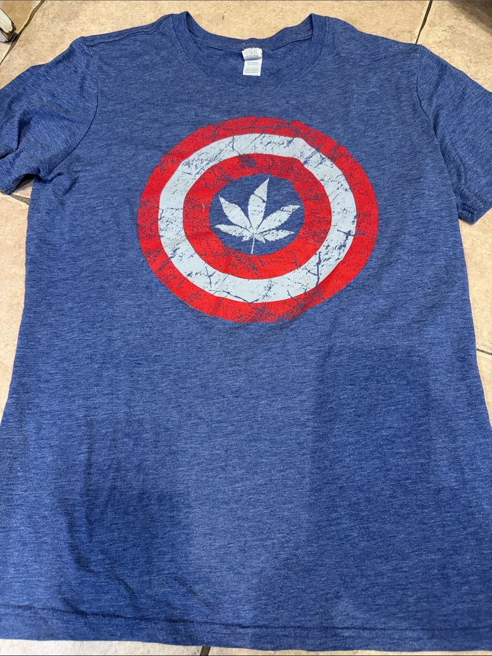 Anvil Blue Crewneck T-Shirt with Red & White Circular Graphic